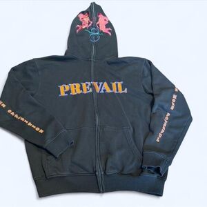 Prevail Black Graphic Hoodie embroidered branding and design on hood zip up XL